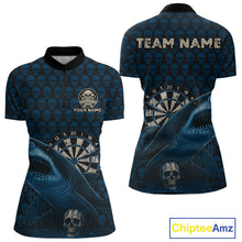 Load image into Gallery viewer, Funny Shark Blue Grunge Dartboard Custom Women Quarter-Zip Darts Shirt Skull Darts Jersey NYN1800