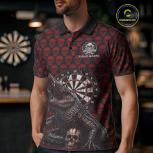 Load image into Gallery viewer, Funny Shark Blue Grunge Dartboard Custom Men's Polo Darts Shirt Skull Darts Jersey NYN1800