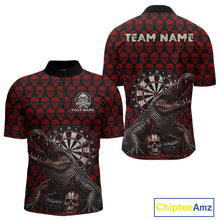 Load image into Gallery viewer, Funny Shark Blue Grunge Dartboard Custom Men's Polo Darts Shirt Skull Darts Jersey NYN1800