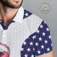 Load image into Gallery viewer, Flamingo Custom Name White American Flag Patriotic Golf Mens Polo Shirt, Flamingo Golf Clothing For Mens NYN2960