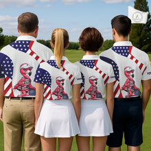 Load image into Gallery viewer, Flamingo Custom Name White American Flag Patriotic Golf Mens Polo Shirt, Flamingo Golf Clothing For Mens NYN2960