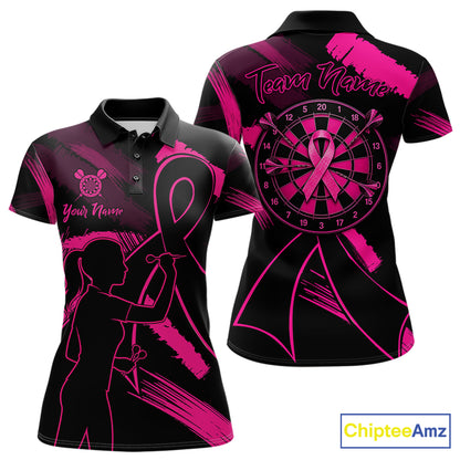Black and pink grunge ribbon dart shirt for women breast cancer awareness dart jersey