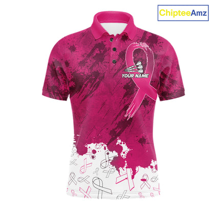 White and pink grunge ribbon dart shirt for men breast cancer dart team jersey