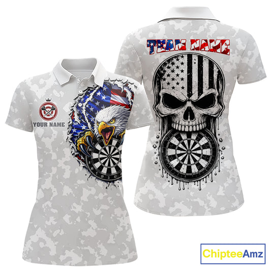 American flag skull eagle grey camo darts shirt for women patriotic outfit