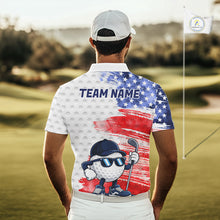 Load image into Gallery viewer, Male golfer wearing splash painting American flag golf polo during championship round, modern golf apparel for patriotic athletes, golf teams and tournament champions.