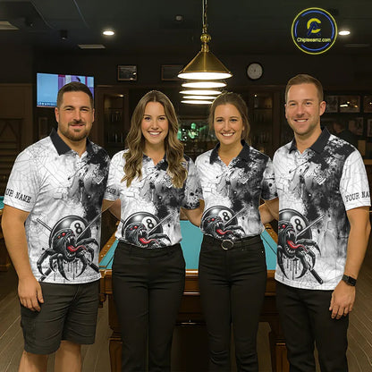 Funny Spider Billiard Pool Shirts For Men Custom Grunge Ball 8 Billiard League Jerseys NYN2304