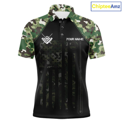 US Flag Camouflage 8 Ball Pool Billiard Polo & Quarter-Zip Custom Billiard Team Attire For Men NYN2748