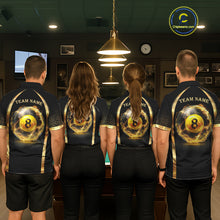 Load image into Gallery viewer, Black &amp; Gold Thunder Lightning Yellow 8 Ball Pool Billiard Jerseys For Women Custom Billiard Team Shirt NYN2752