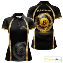 Load image into Gallery viewer, Black &amp; Gold Thunder Lightning Yellow 8 Ball Pool Billiard Jerseys For Women Custom Billiard Team Shirt NYN2752