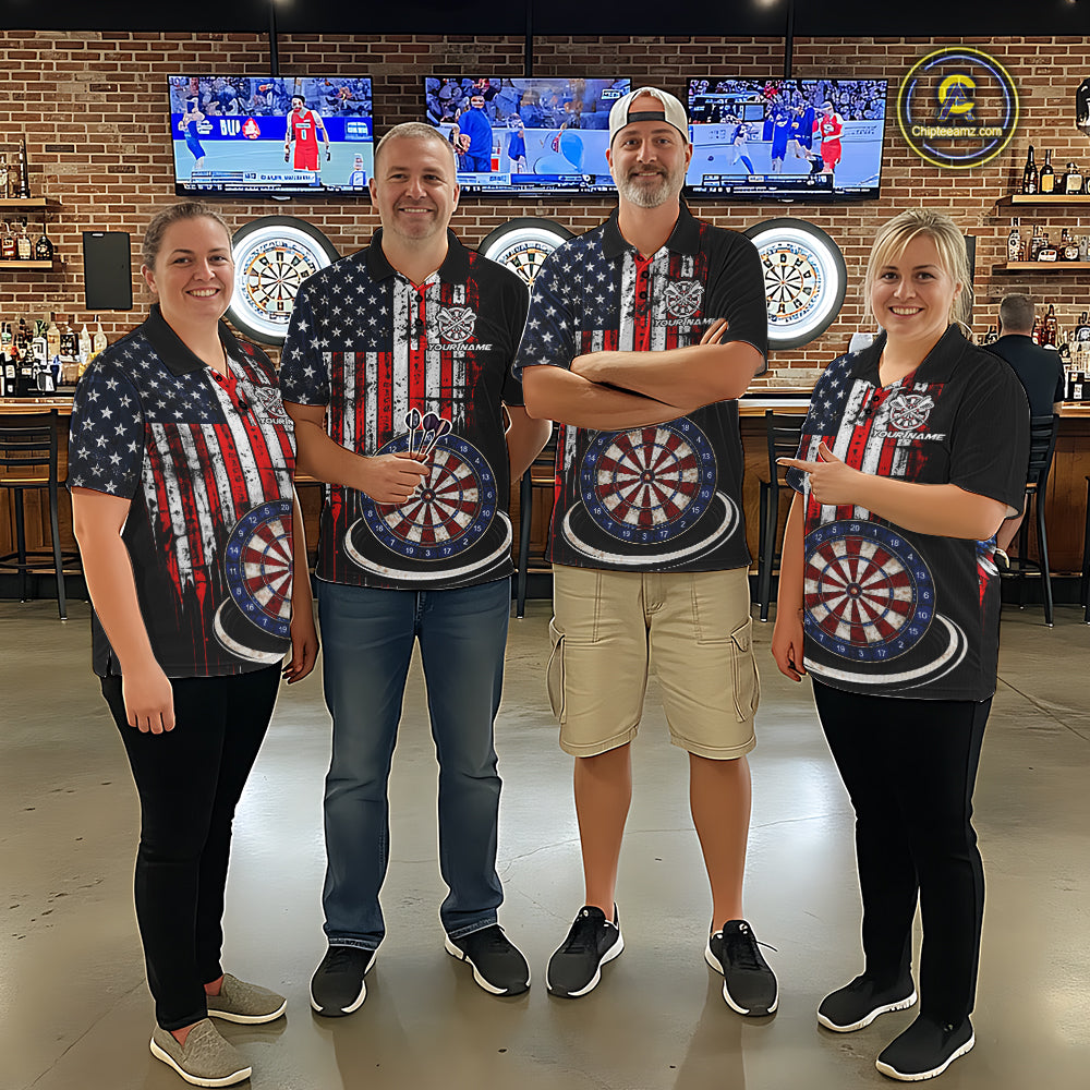 Custom Funny Rich Eagle Grunge US Flag Darts Polo Shirts For Women Patriotic Darts Team Jerseys NYN2757