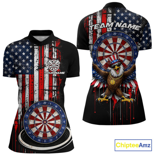 Custom Funny Rich Eagle Grunge US Flag Darts Quarter-Zip Shirts For Women Patriotic Darts Team Jerseys NYN2757