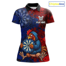 Load image into Gallery viewer, Blue And Red Grunge Funny Rooster Darts Shirt For Women Custom Name &amp; Team Dart Outfits Jerseys NYN3162