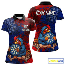 Load image into Gallery viewer, Blue And Red Grunge Funny Rooster Darts Shirt For Women Custom Name &amp; Team Dart Outfits Jerseys NYN3162