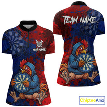 Load image into Gallery viewer, Blue And Red Grunge Funny Rooster Darts Shirt For Women Custom Name &amp; Team Dart Outfits Jerseys NYN3162