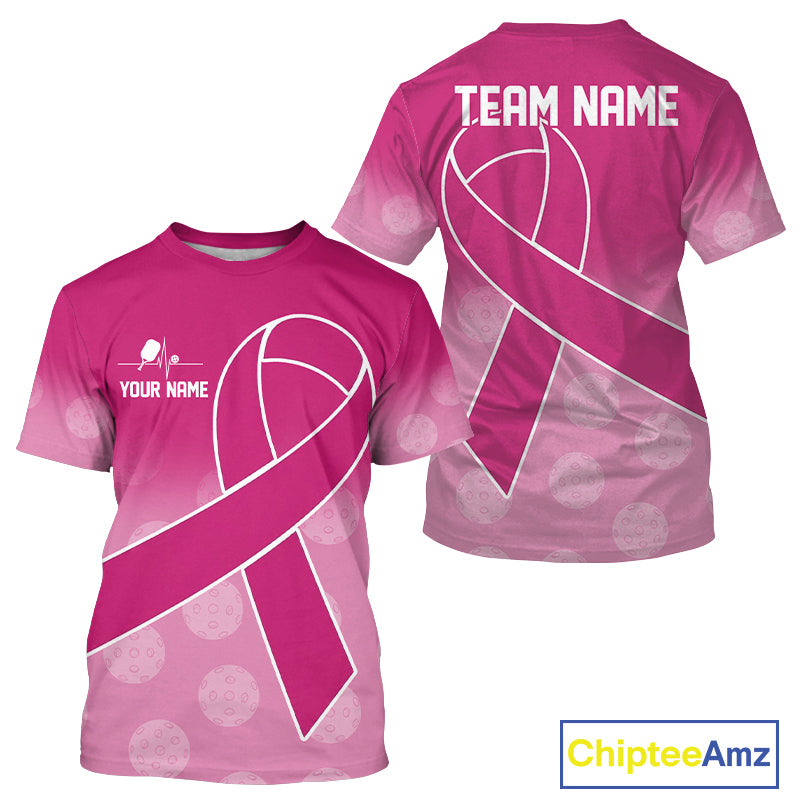 Pink ribbon pickleball tshirt for men breast cancer pickleball apparel