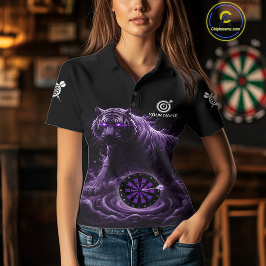 Custom Purple Smokes Funny Tiger Dartboard Women Darts Polo Shirt, Outfits Dart Jerseys NYN1810