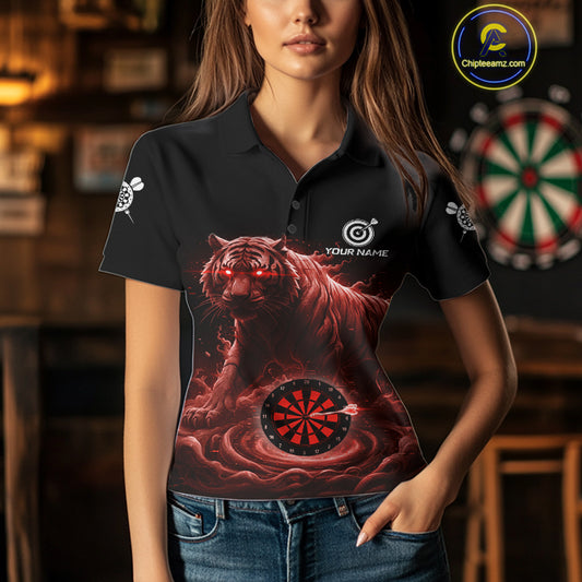 Custom Red Smokes Funny Tiger Dartboard Women Darts Polo Shirt, Outfits Dart Jerseys NYN1812