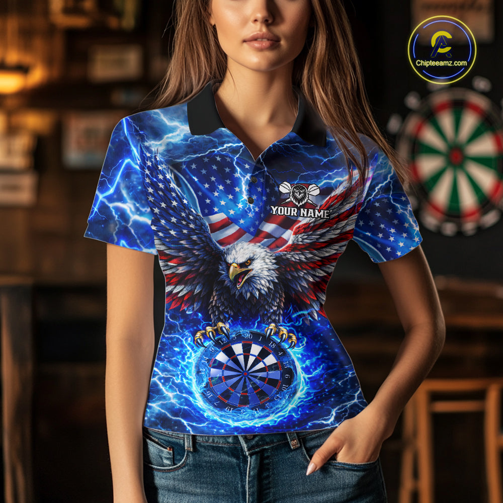 Patriotic Eagle Blue Flames Thunder Dartboard Women Darts Polo Shirt Custom US Flag Darts Jersey NYN2607