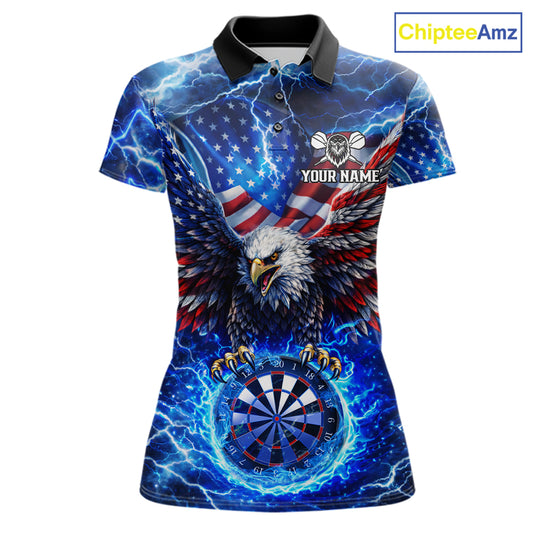 Patriotic Eagle Blue Flames Thunder Dartboard Women Darts Polo Shirt Custom US Flag Darts Jersey NYN2607