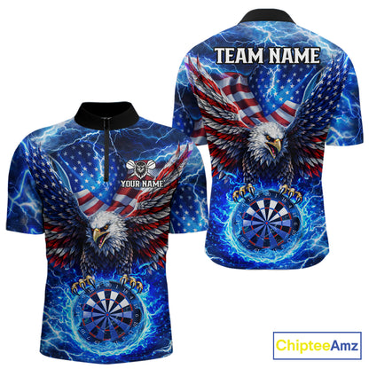 Patriotic Eagle Blue Flames Thunder Dartboard Women Darts Quarter-Zip Shirt Custom US Flag Darts Jersey NYN2607