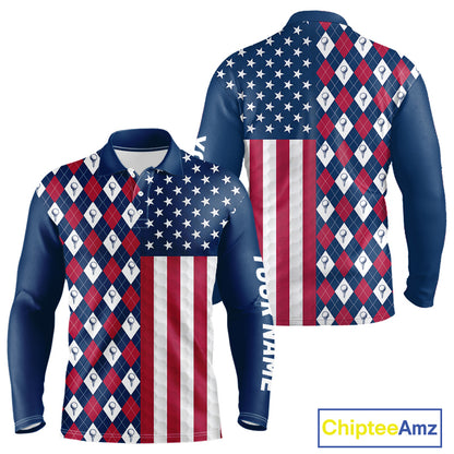Mens Golf Polo Shirts American Flag Patriotic Custom Golf Ball Argyle Pattern Mens Golf Polos NYN3381