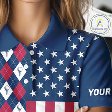 Load image into Gallery viewer, Womens Golf Polo Shirts American Flag Patriotic Custom Golf Ball Argyle Pattern Womens Golf Polos NYN3381