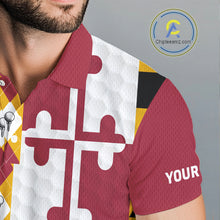 Load image into Gallery viewer, Mens Golf Polo Shirts Maryland Flag Patriotic Custom Golf Ball Argyle Pattern Mens Golf Polos NYN3382