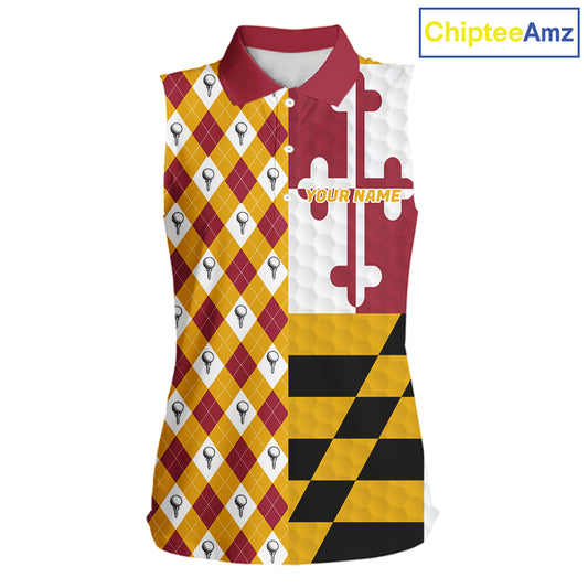 Womens Maryland flag golf sleeveless polo shirt custom argyle golf polo