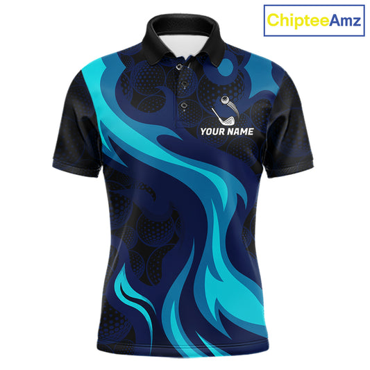 Mens black and blue golf ball pattern polo shirt golf team outfit