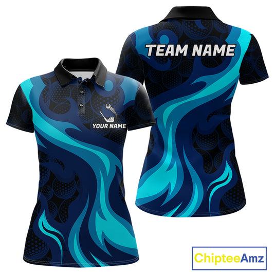 Womens black and blue golf ball pattern polo shirt golf team outfit