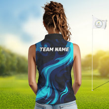 Load image into Gallery viewer, Womens Golf Ball Pattern Shirts Custom Black And Blue Golf Sleeveless Polos Golf Team Outfits NYN3383