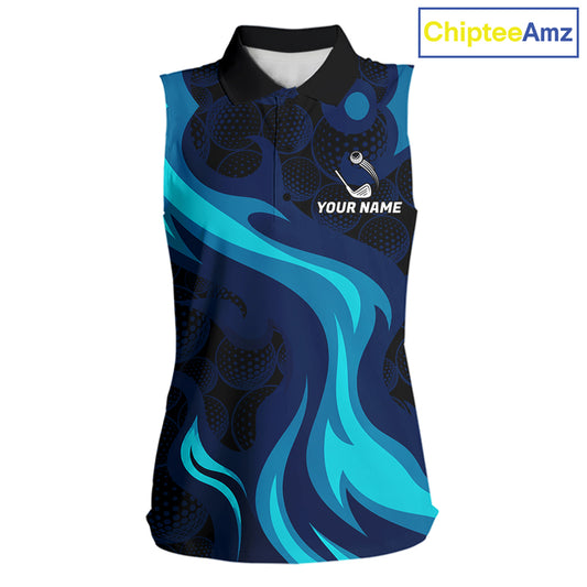 Womens black and blue golf ball pattern sleeveless polo golf team outfit