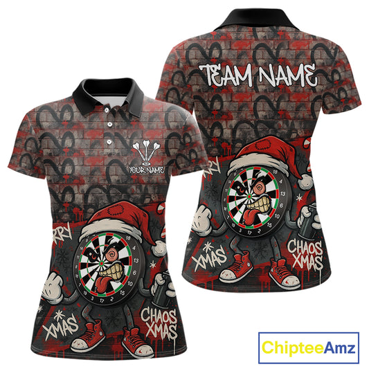 Custom Funny Dartboard Red Graffiti Christmas Darts Polo Shirt For Women, Xmas Dart Jerseys NYN1829