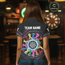 Load image into Gallery viewer, Multicolor Ribbon Circle Dartboard Custom Breast Cancer Awareness Darts Women Polo Shirt NYN1831