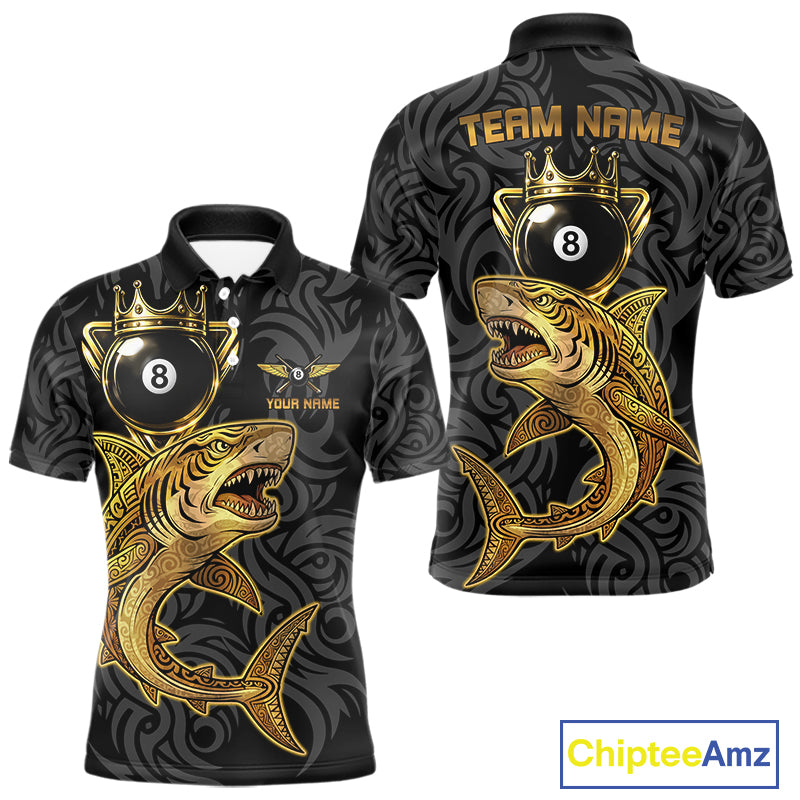 Gold 8 Ball Crown Men's Billiard Team Shirt Custom Shark Tribal Pool Billiard Jerseys NYN2347