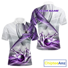 Load image into Gallery viewer, White &amp; Purple Smoke Bowling Ball &amp; Pins Shirt For Men Custom Polo 1/4-Zip Team Shirt Bowling Jersey NYN3668