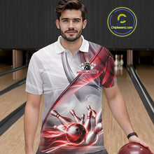 Load image into Gallery viewer, White &amp; Red Smoke Bowling Ball &amp; Pins Shirt For Men Custom Polo 1/4-Zip Team Shirt Bowling Jersey NYN3669