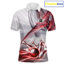 Load image into Gallery viewer, White &amp; Red Smoke Bowling Ball &amp; Pins Shirt For Men Custom Polo 1/4-Zip Team Shirt Bowling Jersey NYN3669