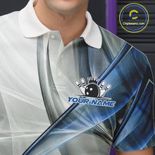 Load image into Gallery viewer, White &amp; Blue Smoke Bowling Ball &amp; Pins Shirt For Men Custom Polo 1/4-Zip Team Shirt Bowling Jersey NYN3670