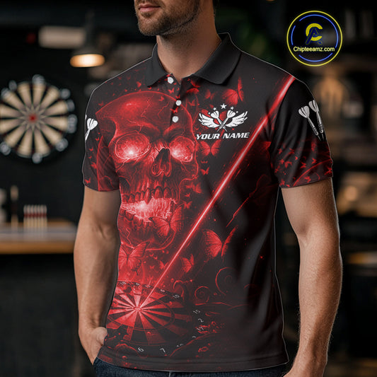 Lightning Red Butterflies Skull Dartboard Custom Men Darts Polo Shirt Dart Jerseys NYN1849