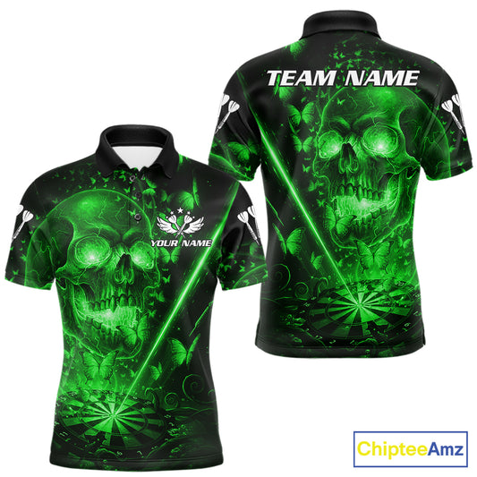 Lightning Green Butterflies Skull Dartboard Custom Men Darts Polo Shirt Dart Jerseys NYN2354