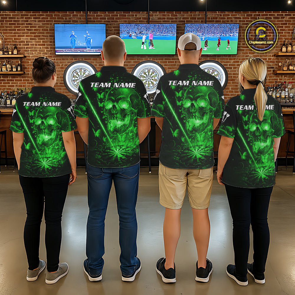 Lightning Green Butterflies Skull Dartboard Custom Women Darts Polo Shirt Dart Jerseys NYN2354