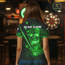 Load image into Gallery viewer, Lightning Green Butterflies Skull Dartboard Custom Women Darts Polo Shirt Dart Jerseys NYN2354