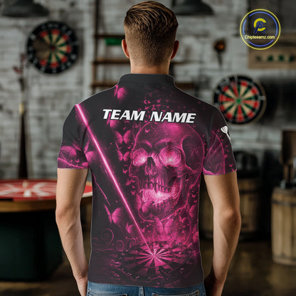 Lightning Pink Butterflies Skull Dartboard Custom Men Darts Polo Shirt Dart Jerseys NYN2355