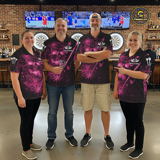 Lightning Pink Butterflies Skull Dartboard Custom Women Darts 1/4-Zip Shirt Dart Jerseys NYN2355