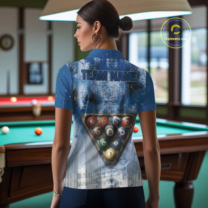 Blue Grey Grunge 8 Ball Pool Shirts Custom Women Billiard Pool Shirts Rack Billiard Team Jerseys NYN2976