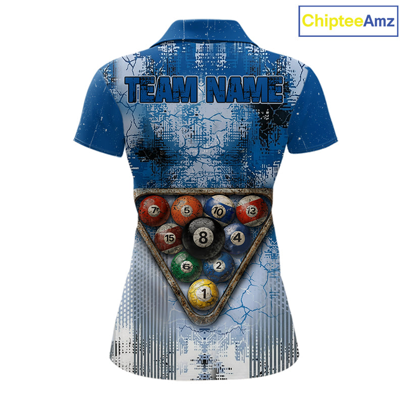 Blue Grey Grunge 8 Ball Pool Shirts Custom Women Billiard Pool Shirts Rack Billiard Team Jerseys NYN2976