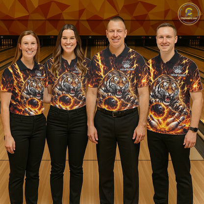 Custom Orange Fire Flaming Tiger Bowling Shirts For Men Tiger Bowling Tournament Shirt NYN3944