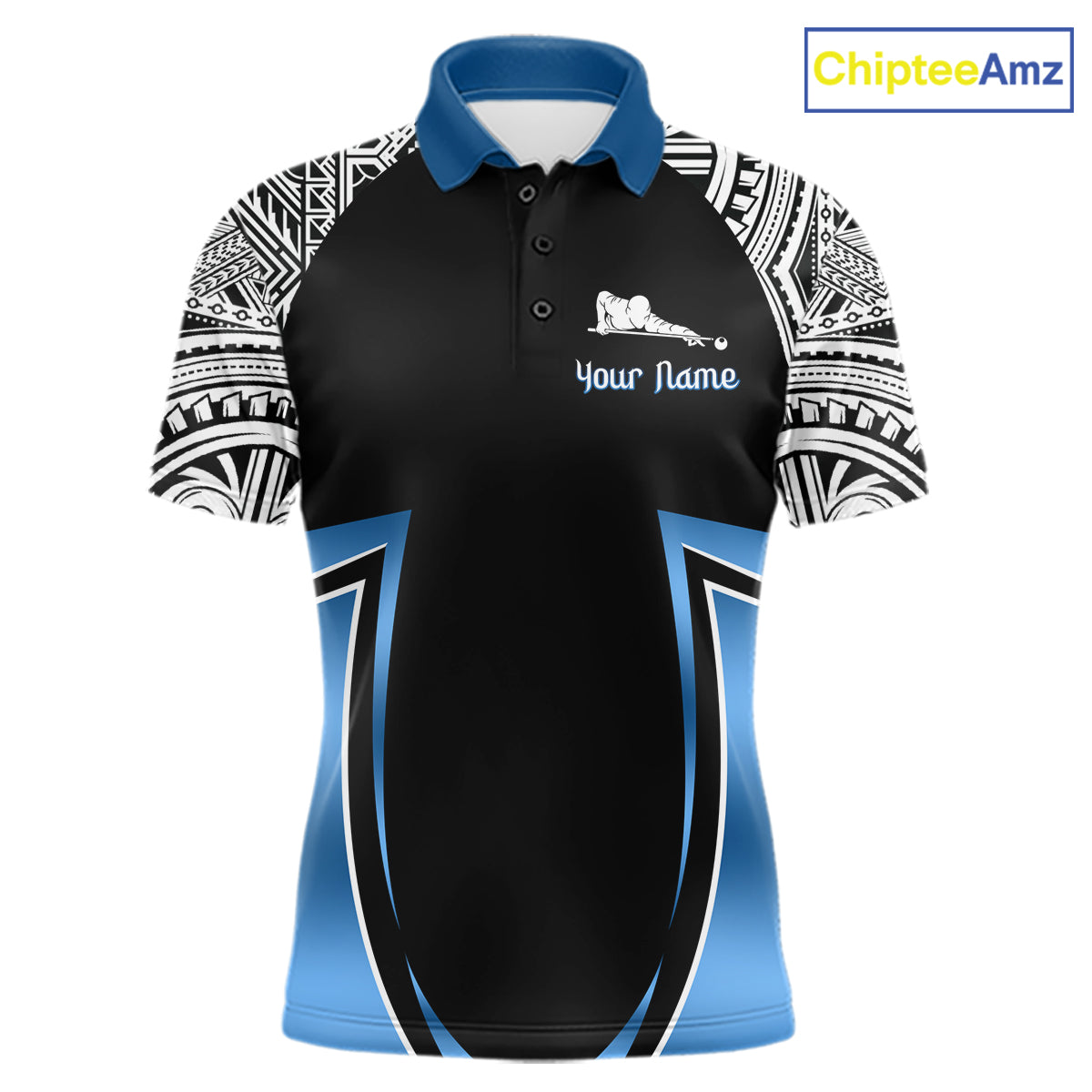 Blue Tribal 8 Ball Billiard Shirt For Men Personalized Tribal Pool Polo & 1/4-Zip Team Jersey NYN2984
