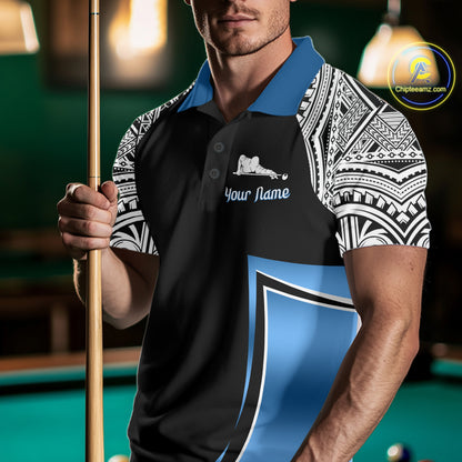 Blue Tribal 8 Ball Billiard Shirt For Men Personalized Tribal Pool Polo & 1/4-Zip Team Jersey NYN2984